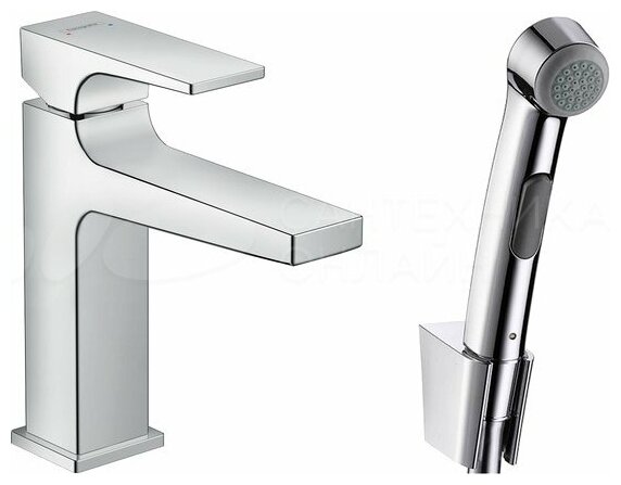 Смеситель Hansgrohe Metropol 32522000 для раковины с гигиеническим душем, с донным клапаном Push-Open - фотография № 2