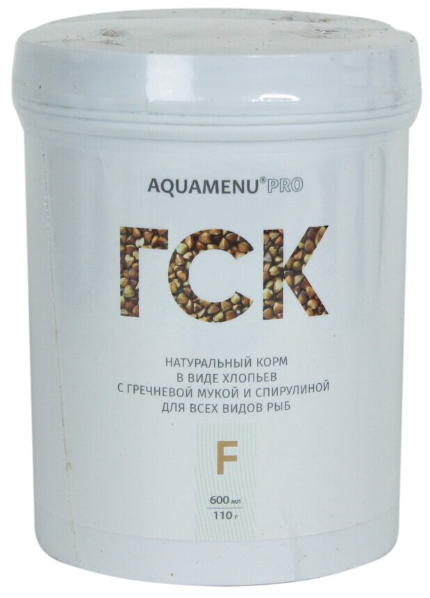 AQUAMENU ГСК-F 600 мл - ежедневный хлопьевидный корм с гречневой мукой и спирулиной. NEW кг, 2963 (1 шт) - фотография № 1