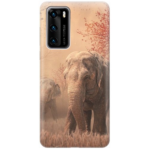 фото Силиконовый чехол на huawei p40 / хуавей п40 с принтом "закатный песочный слон" gosso