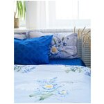 Комплект Постельного Белья Latona Sleep Букет Бело синий 2.0 (двуспальный) Сатин , принтованный сатин, постельное белье, пододеяльник, простынь, 4 наволочки - изображение