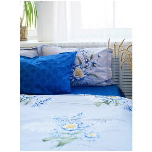 фото Комплект постельного белья latona sleep букет бело синий 2.0 (двуспальный) сатин , принтованный сатин, постельное белье, пододеяльник, простынь, 4 наволочки