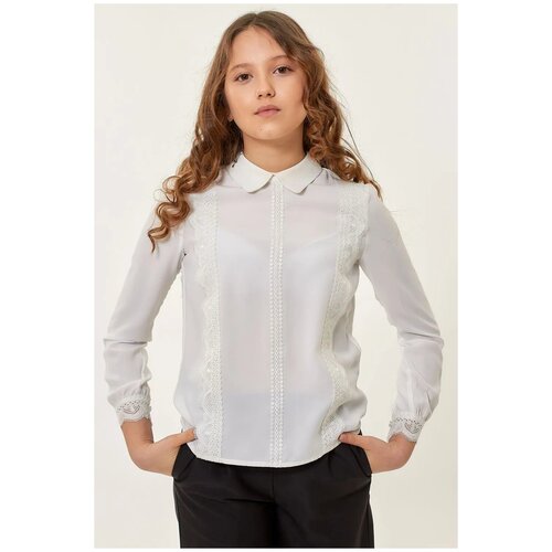 Школьная блуза Deloras, на пуговицах, длинный рукав, размер 158, бежевый