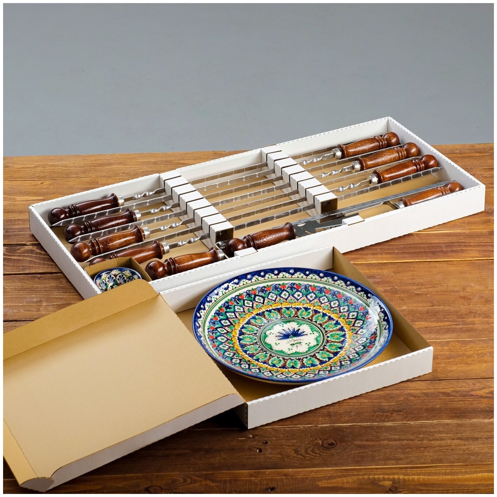 Набор подарочный с узбекскими шампурами 50 см "Термез" 12 предметов, в коробке - фотография № 2
