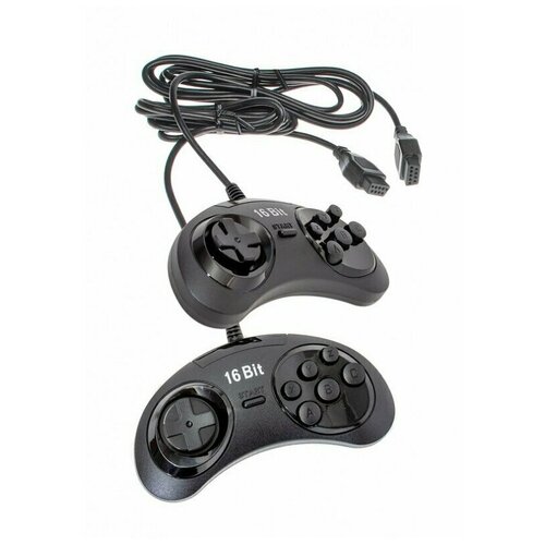 Геймпад для Sega 16-bit, 6 кнопок, 2 шт в комплекте, черный game controller for sega genesis for 16 bit handle controller 6 button gamepad for sega md game accessories