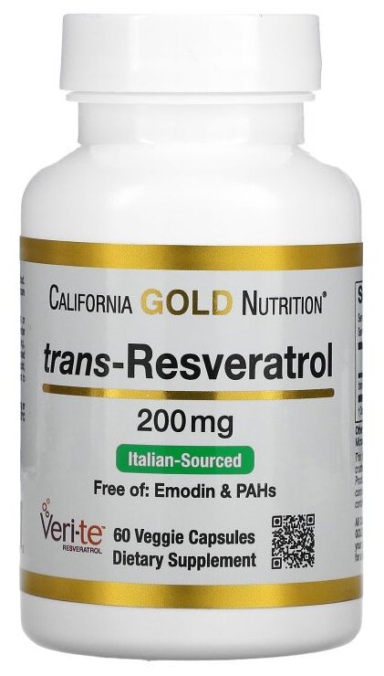 Капсулы California Gold Nutrition trans-Resveratrol 200 мг, 200 мг, 60 шт.