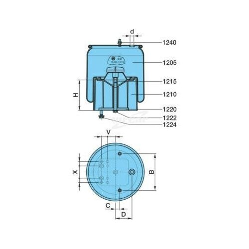 BPW 05.429.43.41.0 05.429.43.41.0_пневмопод. со стак.+плита!2шп.M12 смещ.25 1отв-шт.M22 Поршень пластик \BPW