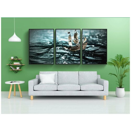 фото Набор модулных постеров для интерьера "парусное судно, море, судно" 60x90 см. в тубусе, без рамки lotsprints