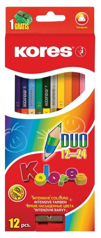 Kores Карандаши цветные двусторонние Kolores Duo, 24 цвета 12 шт. с точилкой (128906)