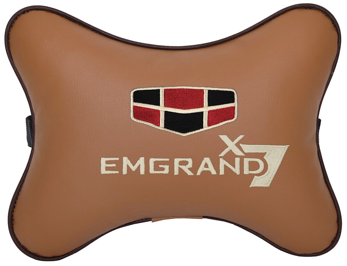 Автомобильная подушка на подголовник экокожа Fox с логотипом автомобиля GEELY EMGRAND X7
