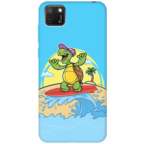 фото Силиконовая чехол-накладка silky touch для huawei y5p / honor 9s с принтом "turtle surfer" голубая gosso