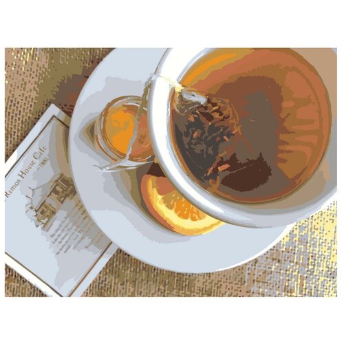 Картина по номерам, Живопись по номерам, 36 x 48, ets487-3-3040, чашка чая, апельсин, завтрак, открытка