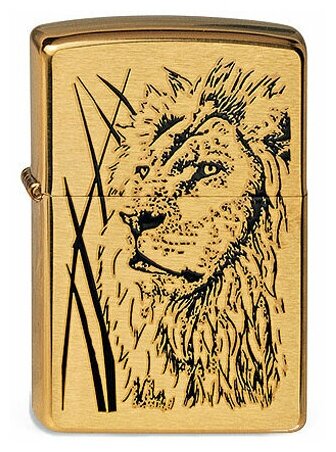 Зажигалка бензиновая ZIPPO Proud Lion, с покрытием Brushed Brass, латунь/сталь, золотистая, матовая — фото 1