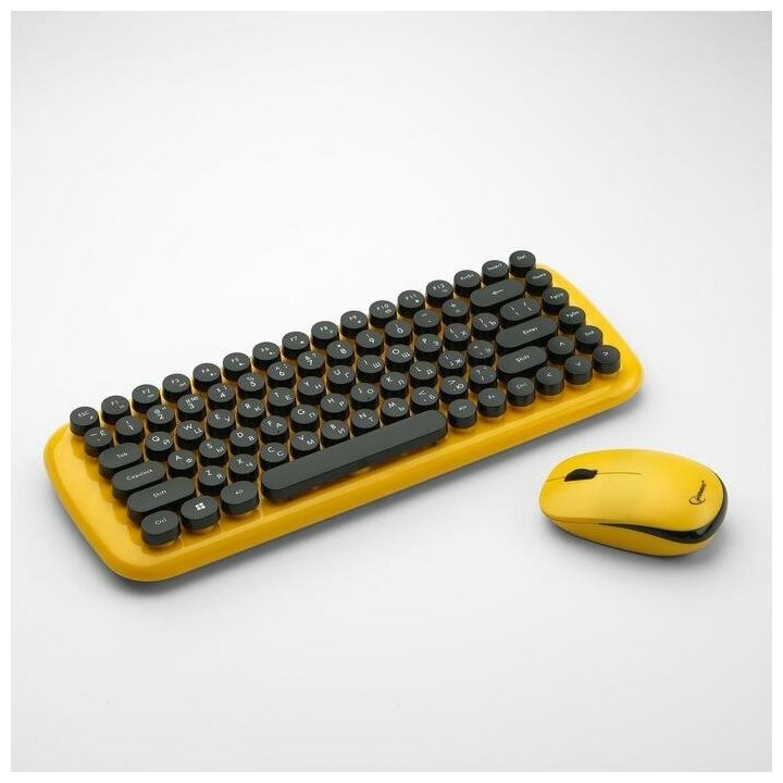Клавиатура и мышь Wireless Gembird желтые, 2.4ГГц, 800-1600DPI, ретро-дизайн - фото №17