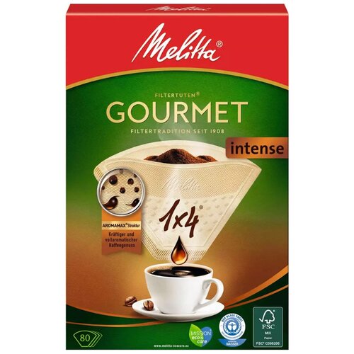 Оригинальные бумажные фильтры Melitta Gourmet Intense, 1х4, 80шт, коричневые