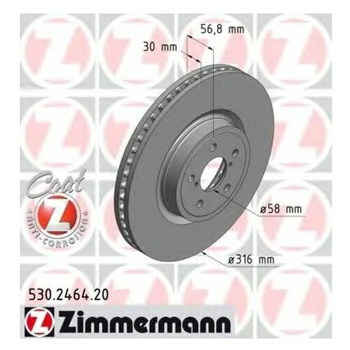 фото Тормозной диск zimmermann 530.2464.20 для subaru forester, legacy iv,v, outback