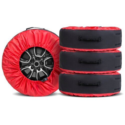 Чехлы AutoFlex для хранения автомобильных колес (широкие) размером от 15” до 20”, полиэстер 600D, 4 шт, цвет черный/красный, 80303