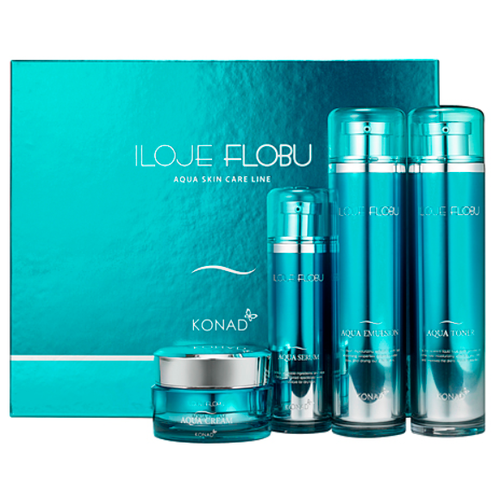 Konad iloje Flobu Aqua 4 Set Набор косметики Линия Аква скин (тоник 130мл, сыворотка 40мл, эмульсия 130мл, крем 50мл) для лица