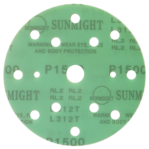 SUNMIGHT. Круг шлифовальный на липучке, зелёный, 150мм 15отв. Р1200