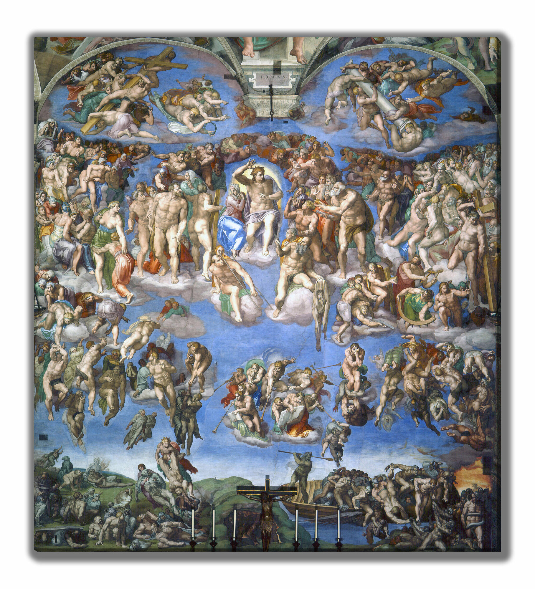 Картина для интерьера на холсте «Страшный суд» Микеланджело Буонарроти 63х70, холст натянут на подрамник