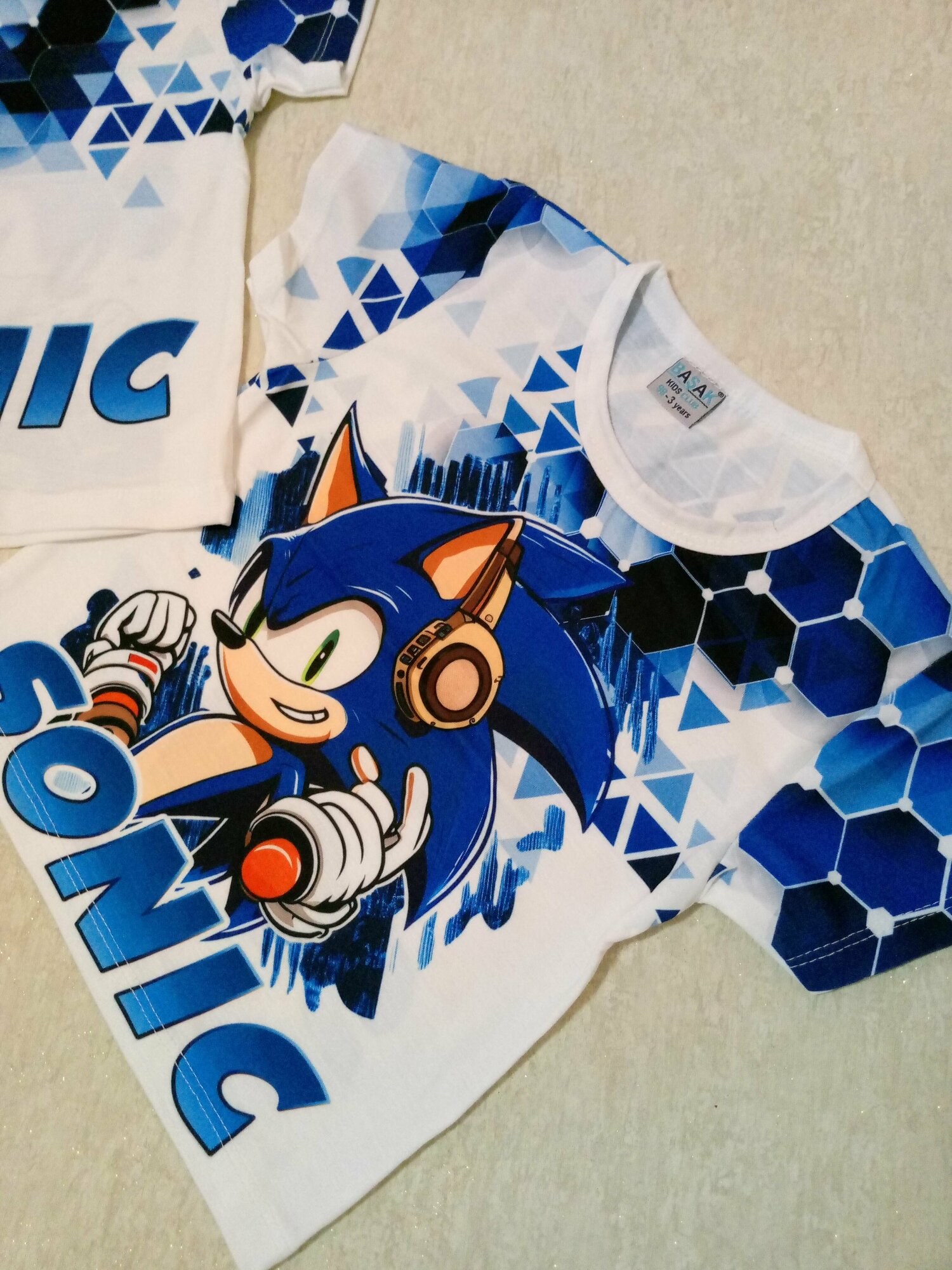 Футболка  Футболка Sonic детская для мальчиков и девочек - надписи, цвет белый, синий, голубой, размер 116 см, 100% хлопок