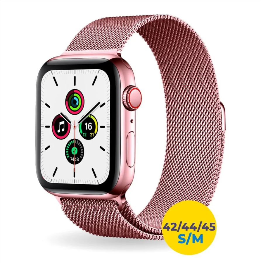 Ремешок миланская петля для Apple Watch 42-44-45-49 mm, Series 1-8, SE, Ultra / Металлический браслет для смарт часов Эпл Вотч, Розовый