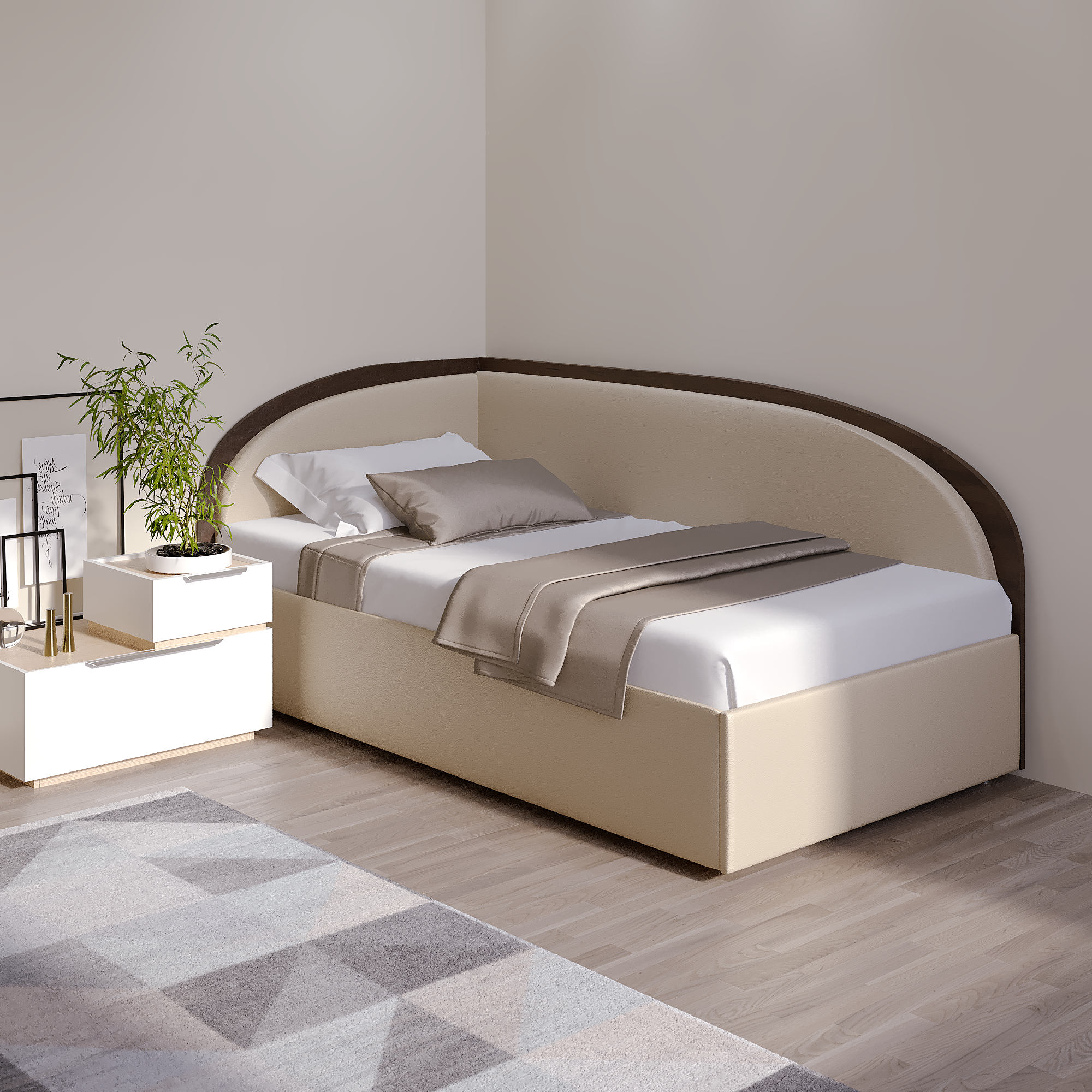 Угловая кровать Ника двуспальная, размер (ДхШ) 120х200, цвет венге