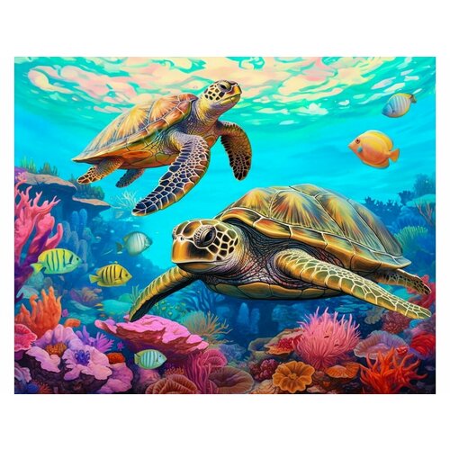 Алмазная мозаика Морские черепахи на рифе, 40х50см с подрамником Рыжий Кот НД-0597