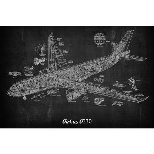 Постер / Плакат / Картина Blueprints. Пассажирский самолёт Airbus A330 60х40 см