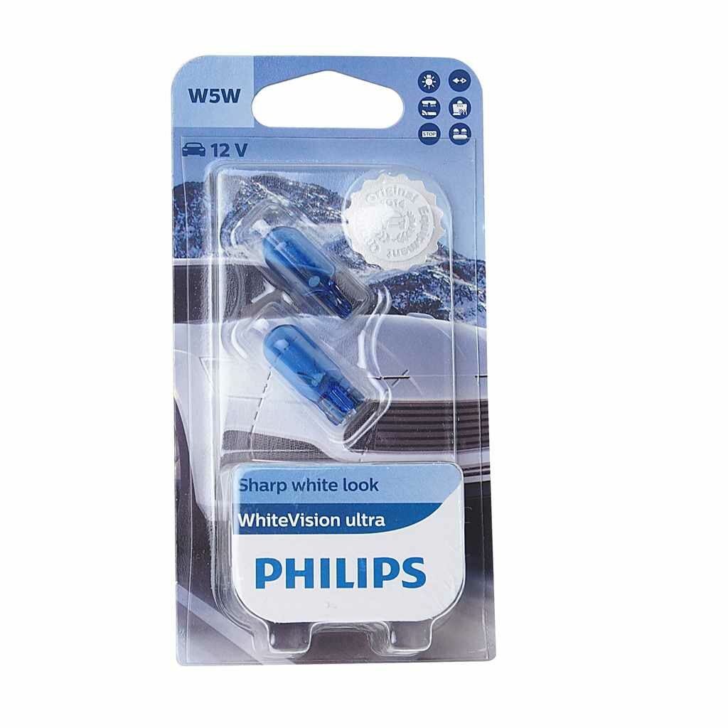 PHILIPS 12961WVU2БЛ Лампа 12V W5W T10W W2.1х9.5d 4200K блистер (2шт.) White Vision Ultra PHILIPS