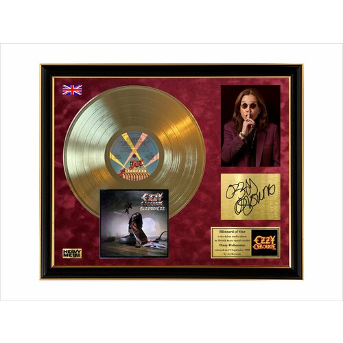 Золотая виниловая пластинка Ozzy Osbourne blizzard of ozz с автографом в рамке виниловая пластинка osbourne ozzy blizzard of ozz 0886977381911