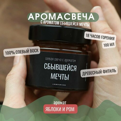 Ароматическая соевая свеча с ароматом сбывшейся мечты, 100 мл LINUM FUMIGANS / трендовый ароматный подарок