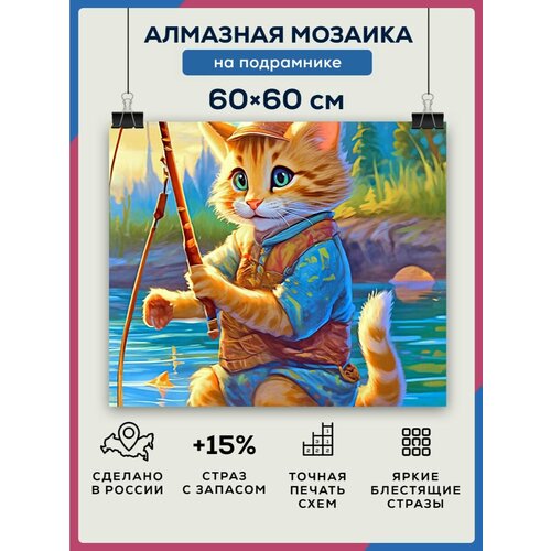 Алмазная мозаика 60x60 Кот на рыбалке на подрамнике