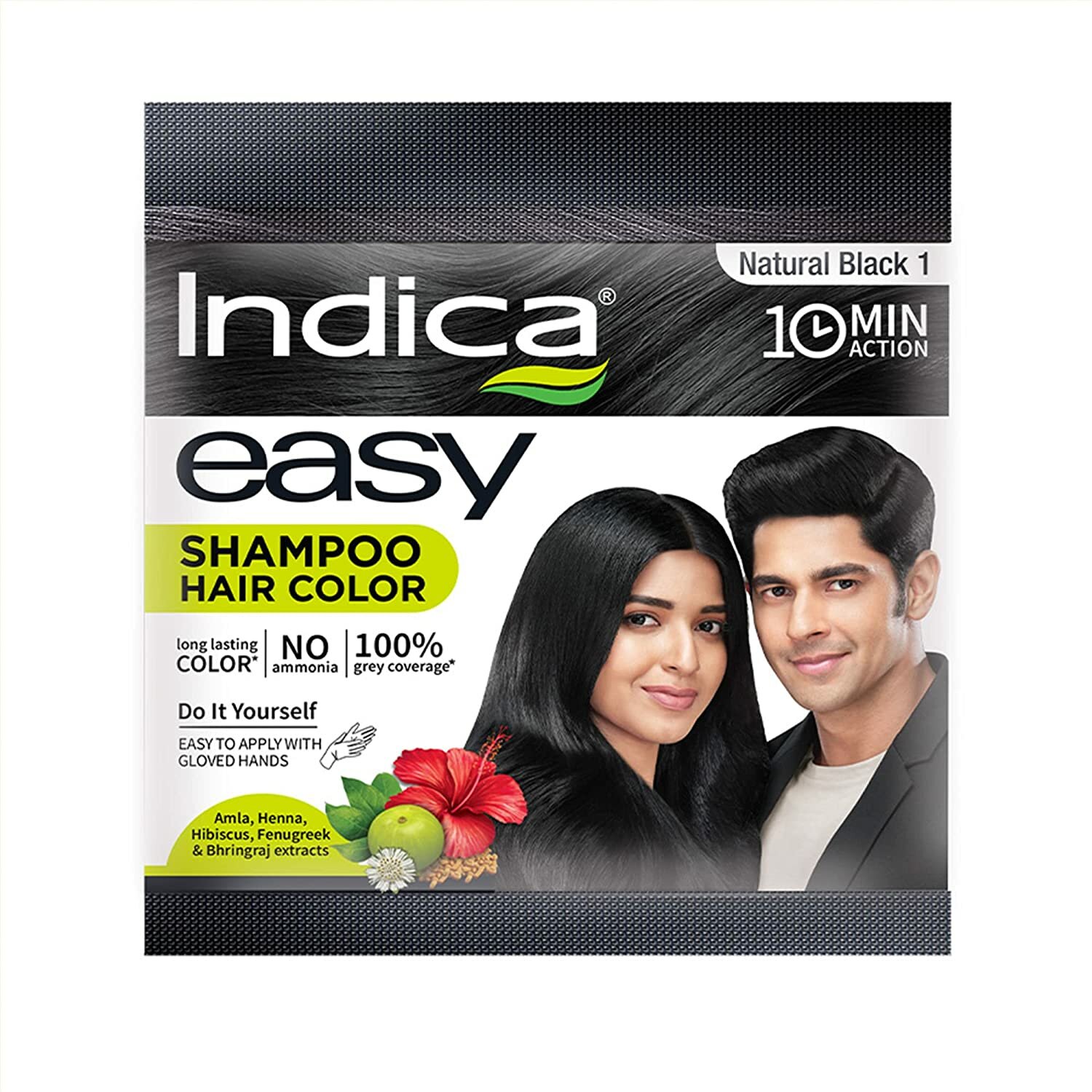 фото Indica EASY Shampoo hair colour, NATURAL BLACK 1 (Шампунь-краска для волос, Легкое окрашивание за 10 минут, натуральный черный, Индика), 25 мл.