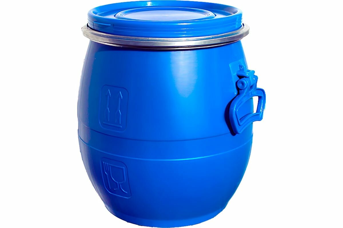 Тара. ру Бочка п/э 20л. круглая, с крышкой и обручем, с ручками цв. синий 24709