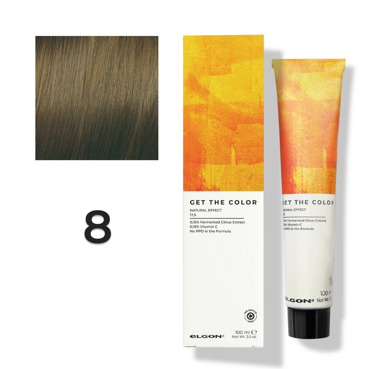 Стойкая краска для волос профессиональная Elgon Get the Color New 8 Светло-русый, 100 мл
