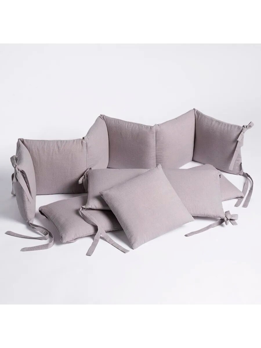 Бортики в кроватку Perina Soft Cotton, для новорожденных, съемные чехлы, серо-лиловые, 360х29 см, хлопок