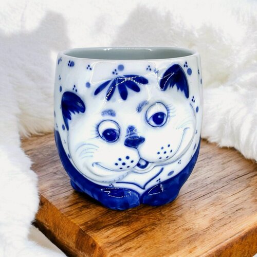 Изображение товара Кружка "Котёнок" 200 мл фарфор гжель ручная работа