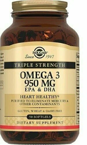 Solgar Omega-3, Омега-3, 950mg EPA & DHA - 50 капсул. Солгар тройная омега, 950мг - 50 капсул