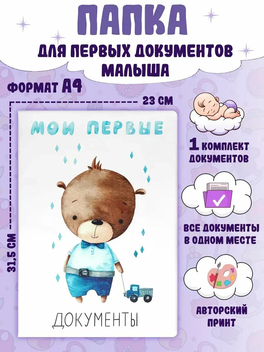 Папка для документов ребенка, семейная вертикальная а4 с файлами