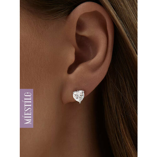 фото Серьги пусеты miestilo, серебро, 925 проба, родирование, фианит, размер 8 мм, , серебристый