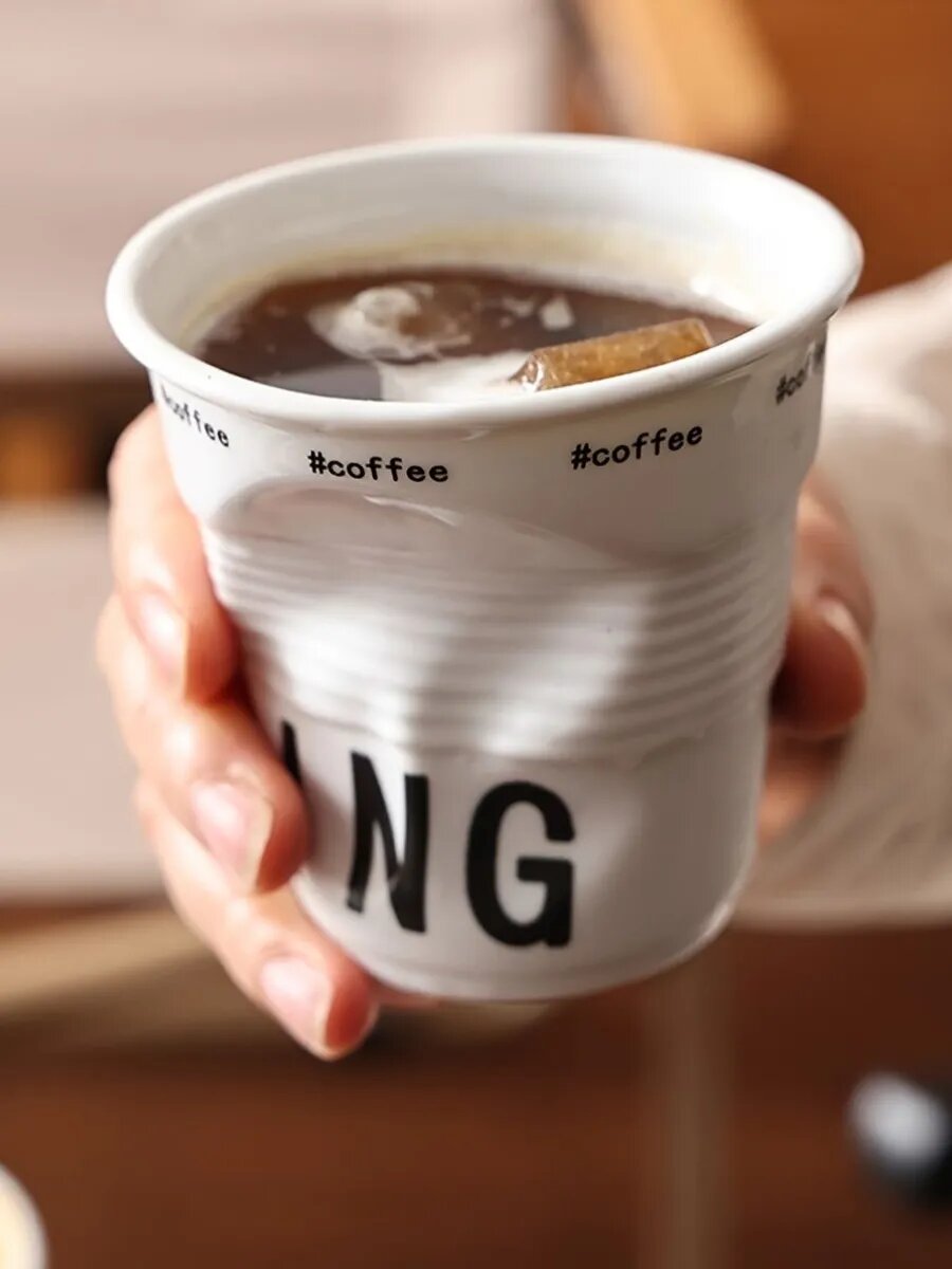 Стакан керамика белый цвет мятый дизайн 2 шт Неправильной формы кофейная чашка