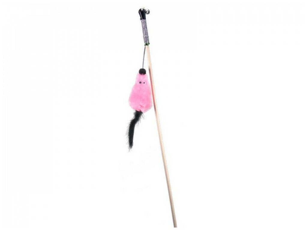 Махалка Мышь с мятой розовый мех с хвостом трубочка с норкой на веревке GoSi этикетка флажок (2 шт)