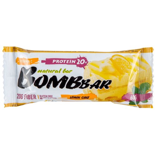 Протеиновый батончик BOMBBAR Natural Bar, 60 г, 10 мл, лимонный торт протеиновый батончик bombbar лимонный торт 60 г