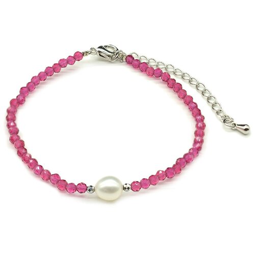 фото Браслет-цепочка радуга камня, шпинель, размер 17 см, розовый