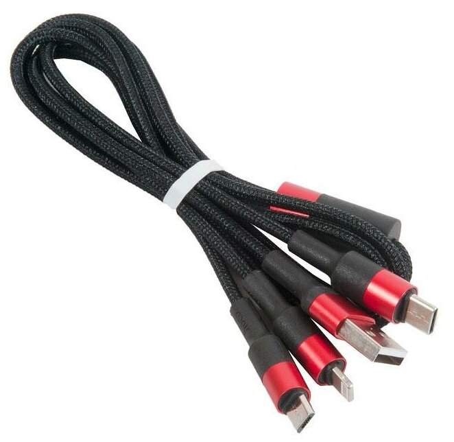 Кабель USB HOCO X26 Xpress 3 в 1 для Lightning, Micro USB, Type-C, 2.0A, длина 1.0м, черный с красным
