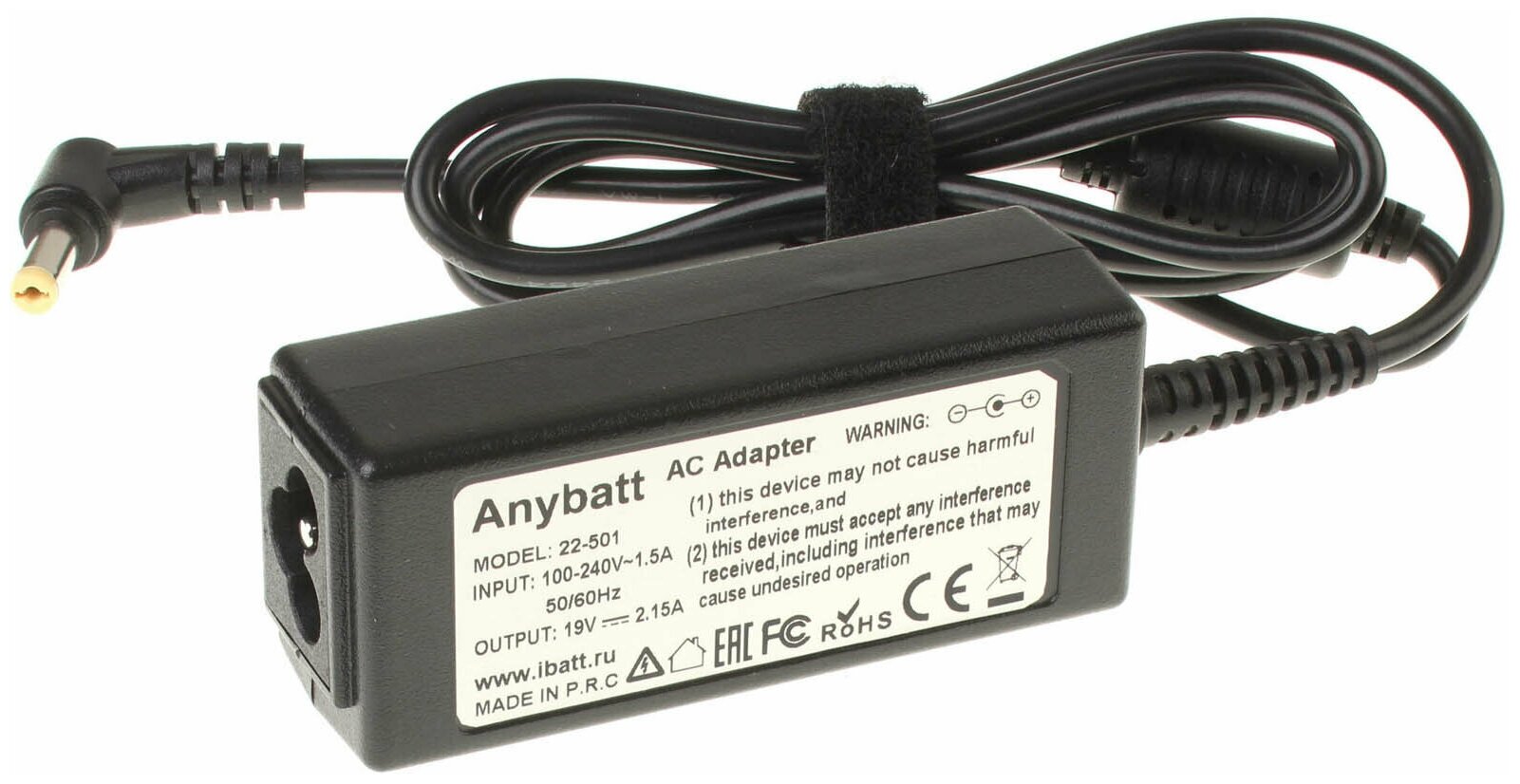 Блок питания Anybatt 22-U20-501 19V 2,15A, 41W, 5.5*1.7 mm для Acer Aspire 1425P-232G25i, Aspire 1825PTZ-413G32ikk, Aspire One Happy AOHAPPY-2DQb2b, для Dell Inspiron Mini 10, Inspiron Mini 1012, Inspiron Mini 1018, Inspiron Duo 1090,