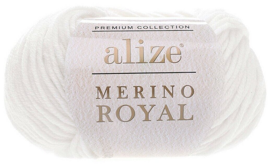 Пряжа Alize Merino Royal - 1 шт, 55 белый, 100 м/50 г, 100% мериносовая шерсть /Ализе мерино роял/