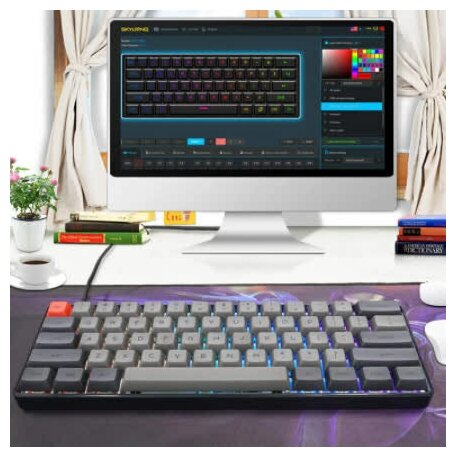 Игровая клавиатура Skyloong GK61 SK61 синие свичи Gateron Blue сераячерная русская раскладка