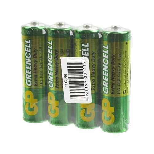 батарейка солевая gp r6 green cell 15g GP Батарейка GP 15G Greencell SR4, 4шт (15G/R6)