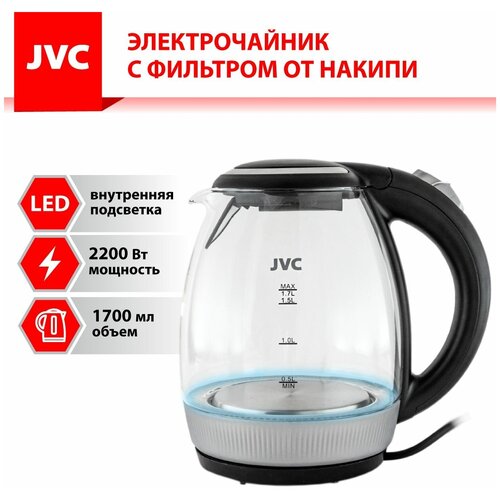 Чайник JVC JK-KE1516 сталь/черный стекло чайник jvc jk ke1720 1 7l